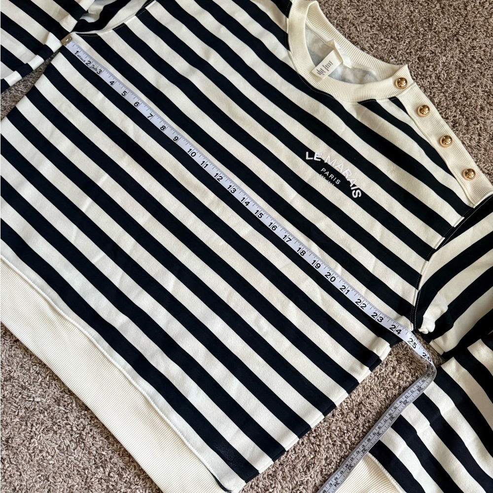 H&M Navy and White Striped Text Motif Sweatshirt size Medium BNWOT - Picture 7 of 8
